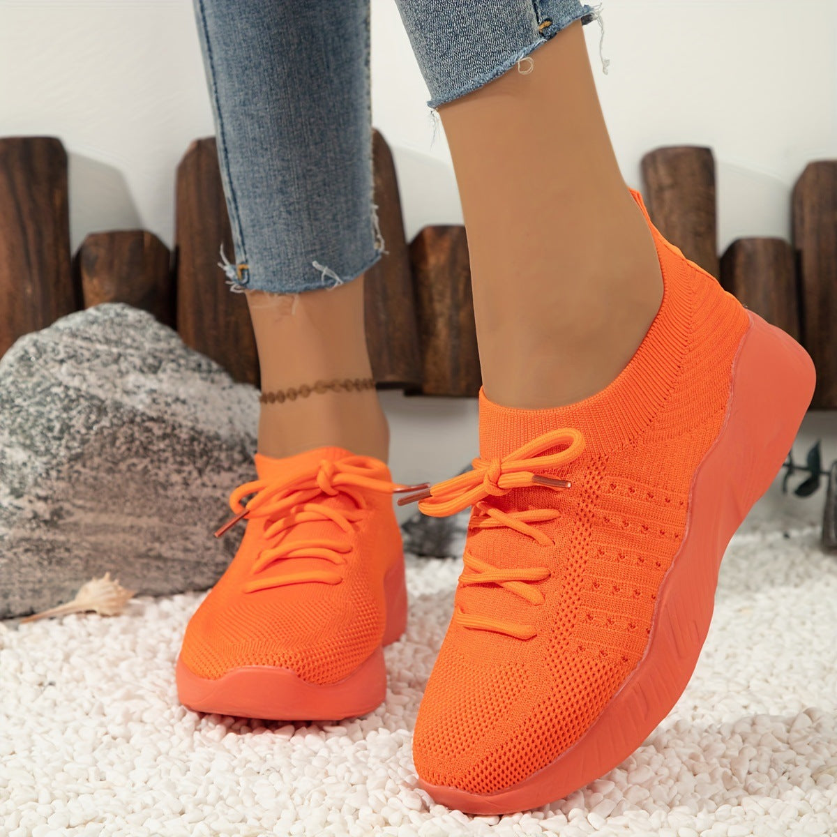 Women’s Sports Shoes – Soft Knit Upper – Cushioned Sole – Lace-Up Fit