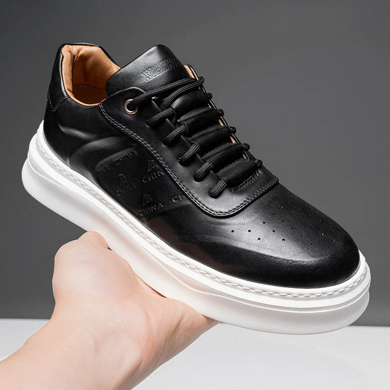 Men’s Low-Top Sneakers – Chunky Platform Sole – Embossed Detail – Lace-Up – Breathable