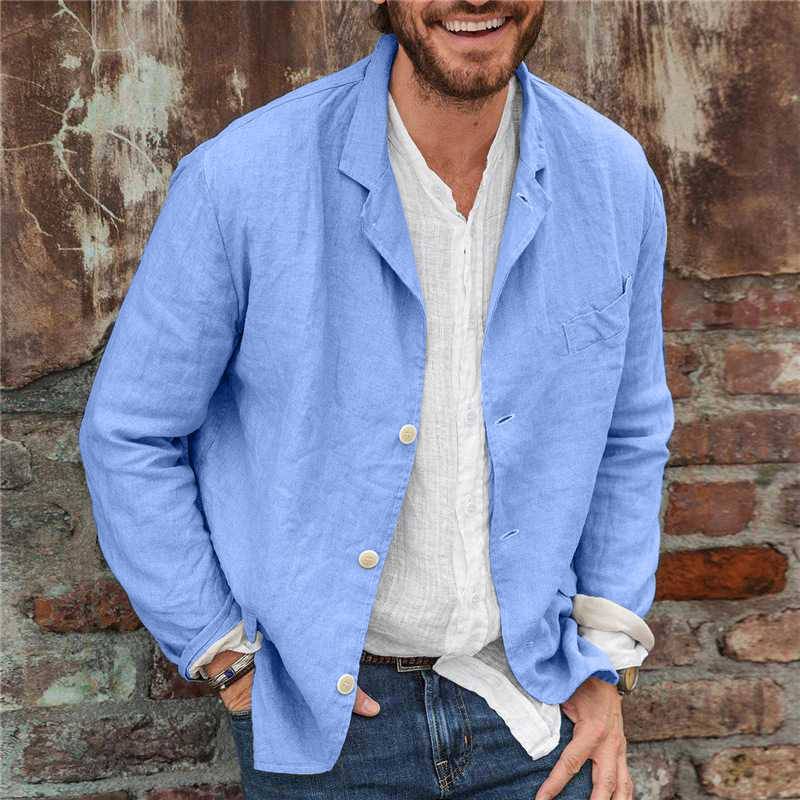 Men’s Blazer – Cotton Linen Blend – Relaxed Fit – Long Sleeve Lightweight Casual