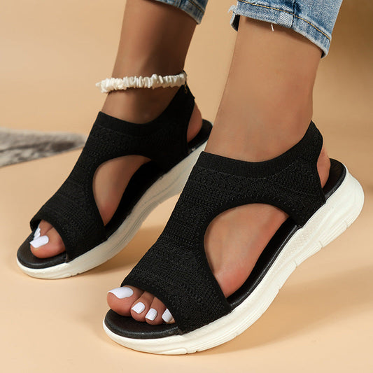 Women’s Sandals – Soft Knit Upper – Cushioned Sole – Slip-On – Sporty Casual Fit