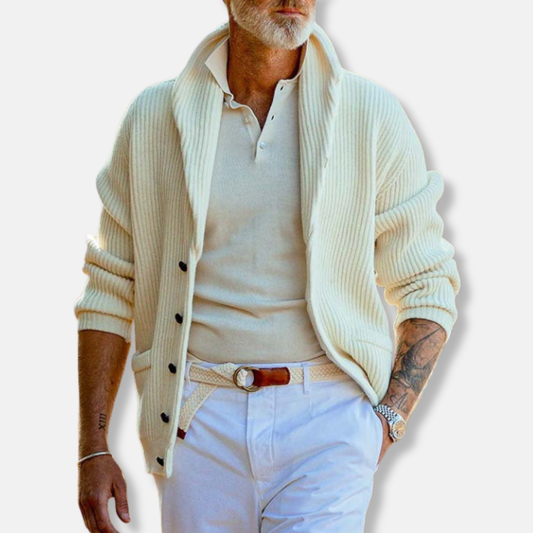 Arlo  Relaxed Fit Cardigan | Shawl Collar Button Front Cardigan