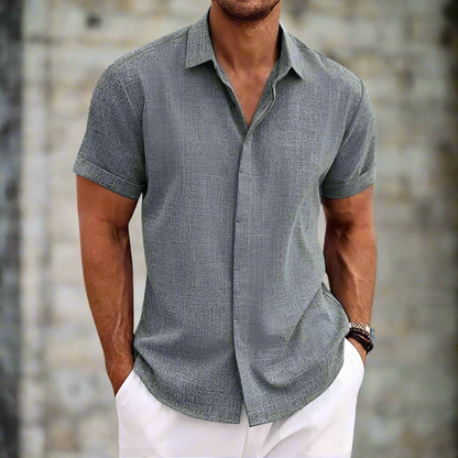 Men’s Short-Sleeve Shirt – Relaxed Fit – Breathable Blend – Button-Down Casual Style
