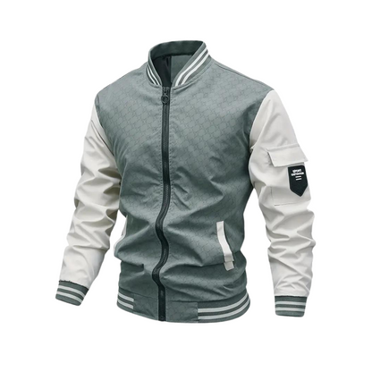 Men’s Bomber Jacket – Regular Fit – Striped Ribbed Trim – Zipper Front – Utility Pocket