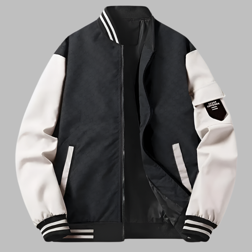 Men’s Bomber Jacket – Regular Fit – Contrast Sleeves – Zip Closure – Ribbed Trim
