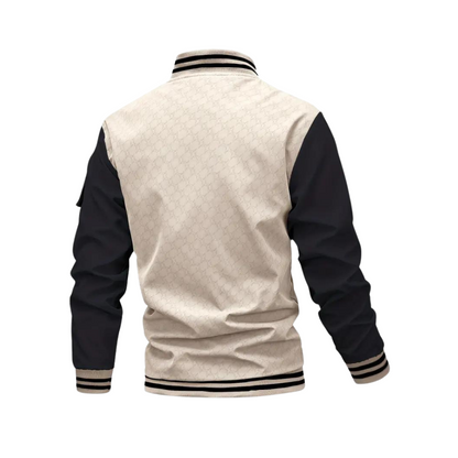 Men’s Bomber Jacket – Regular Fit – Striped Ribbed Trim – Zipper Front – Utility Pocket