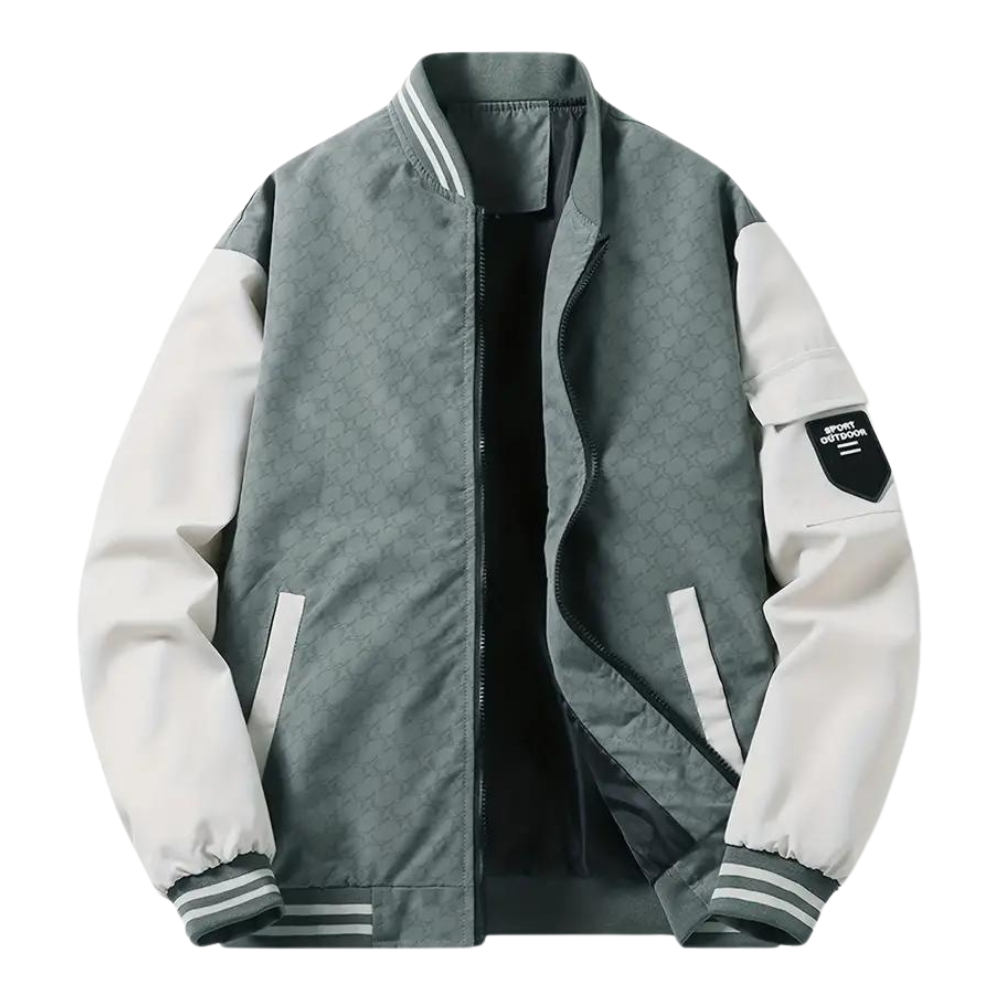 Men’s Bomber Jacket – Regular Fit – Striped Ribbed Trim – Zipper Front – Utility Pocket