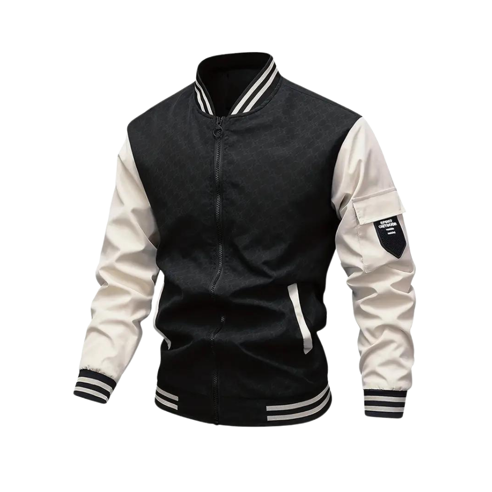 Men’s Bomber Jacket – Regular Fit – Striped Ribbed Trim – Zipper Front – Utility Pocket