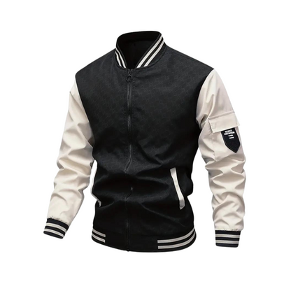Men’s Bomber Jacket – Regular Fit – Striped Ribbed Trim – Zipper Front – Utility Pocket