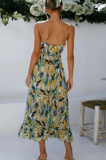 Women's Maxi Dress - Flowy Sleeveless Fit - Spaghetti Straps - Ruffled Hem