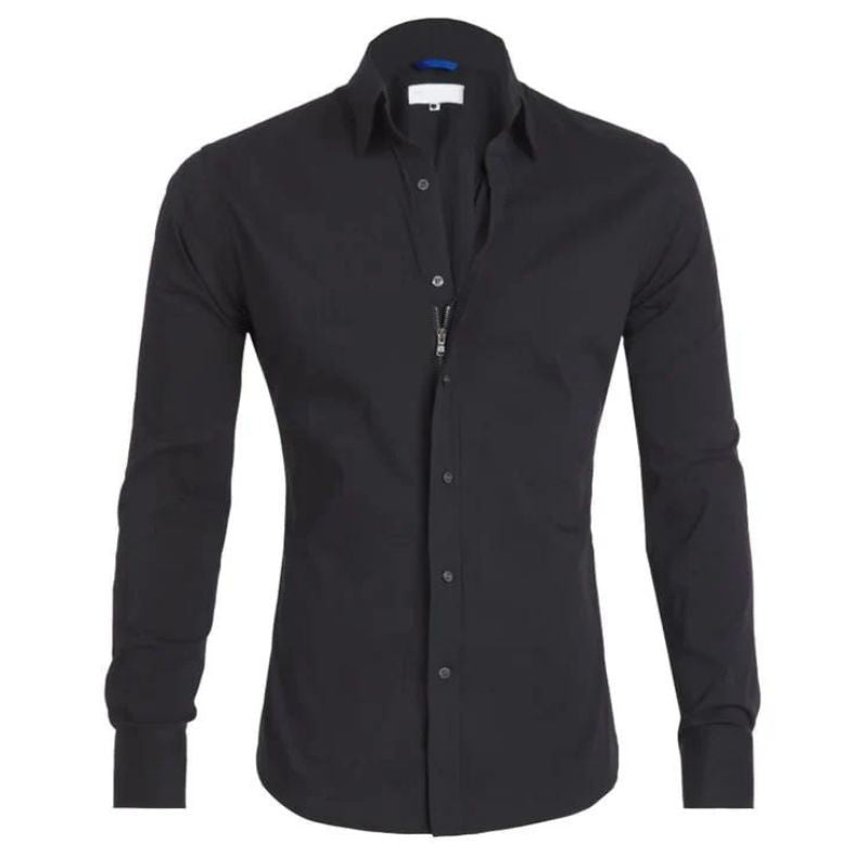 Men’s Zipper Shirt – Slim Fit – Wrinkle-Free – Breathable Blend – Smart Casual