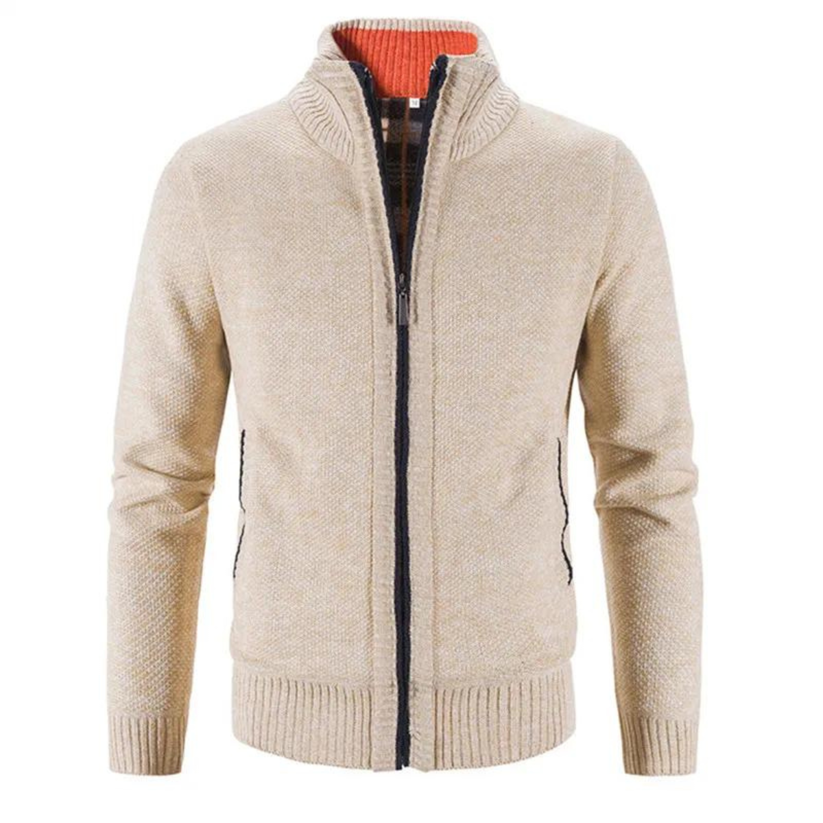 Men’s Cardigan – Soft Knit – Structured Fit – Zipper Front – Mock Neck – Pockets