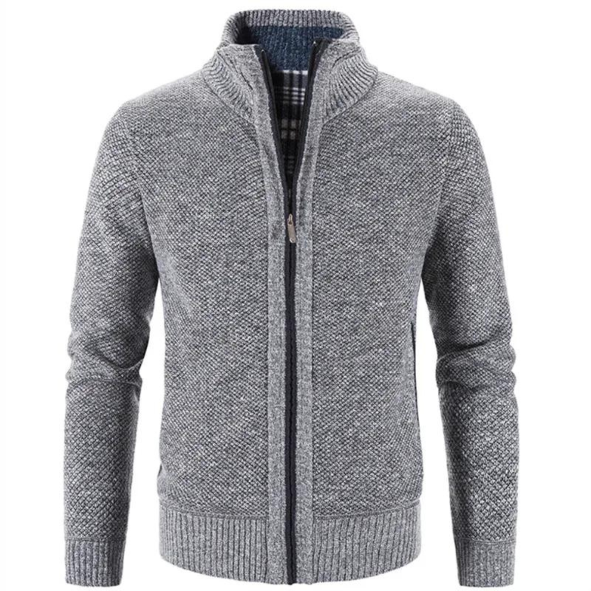 Men’s Cardigan – Soft Knit – Structured Fit – Zipper Front – Mock Neck – Wool Blend