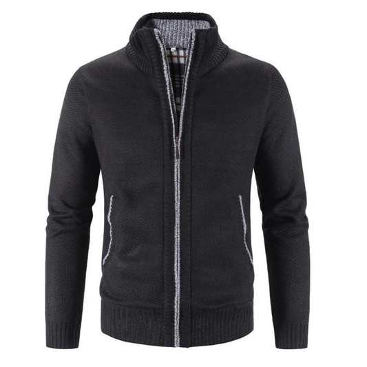 Men’s Cardigan – Soft Knit – Structured Fit – Zipper Front – Mock Neck – Wool Blend