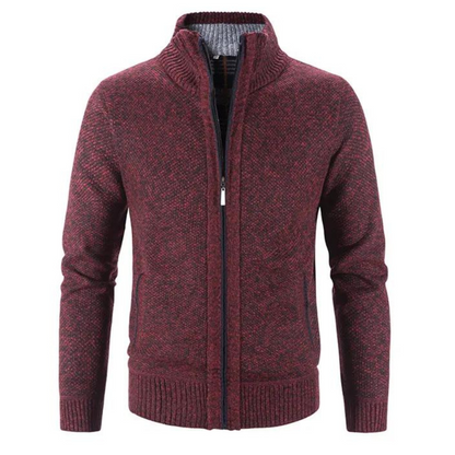 Men’s Cardigan – Soft Knit – Structured Fit – Zipper Front – Mock Neck – Wool Blend