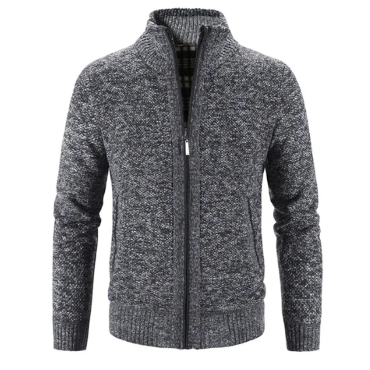Men’s Cardigan – Soft Knit – Structured Fit – Zipper Front – Mock Neck – Wool Blend