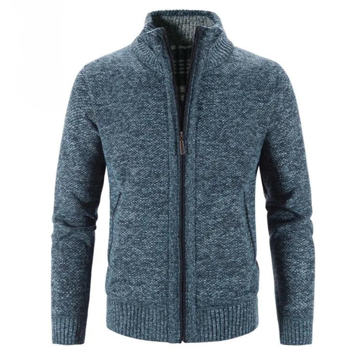 Men’s Cardigan – Soft Knit – Structured Fit – Zipper Front – Mock Neck – Wool Blend