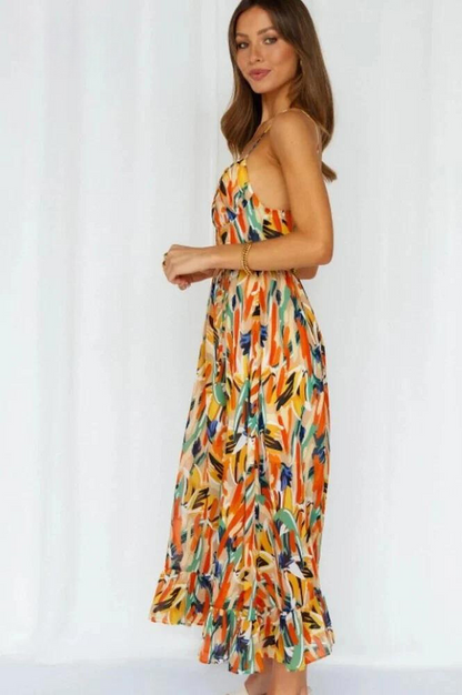 Women's Maxi Dress - Flowy Sleeveless Fit - Spaghetti Straps - Ruffled Hem