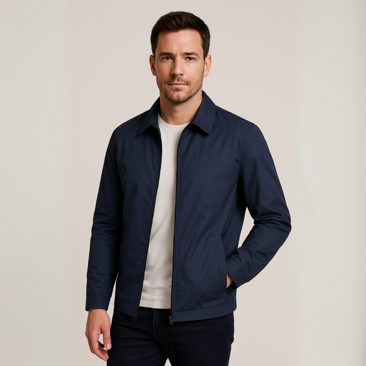 Men’s Lightweight Jacket – Tailored Fit – Breathable Blend – Zip Front – Shirt Collar