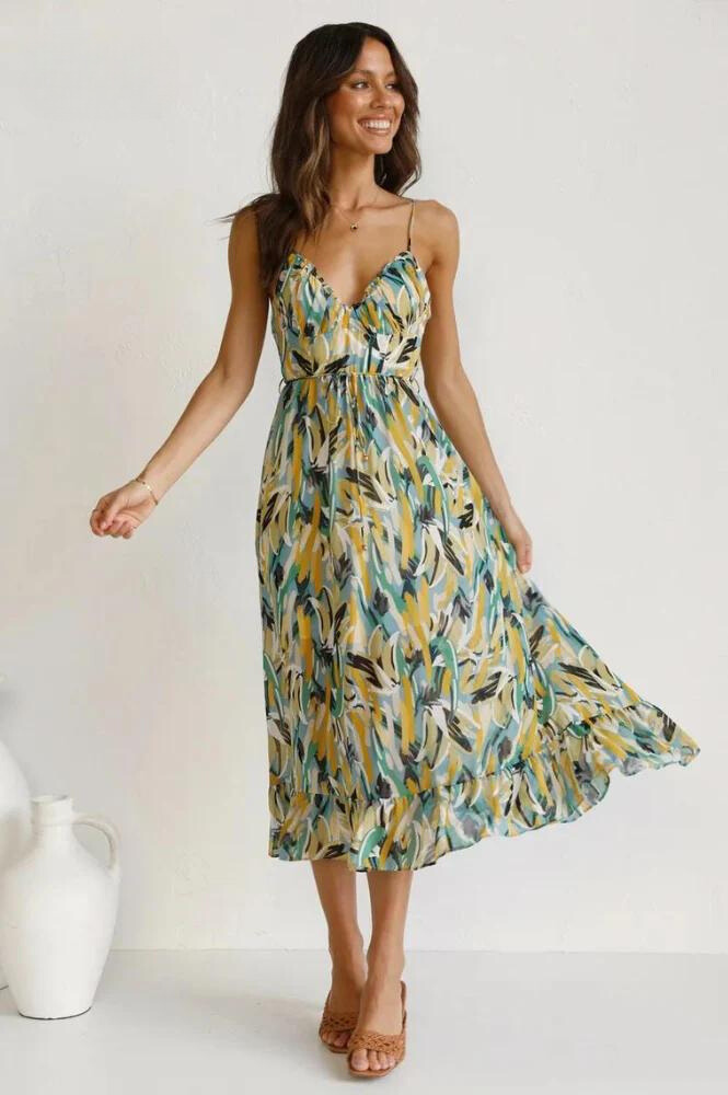 Women's Maxi Dress - Flowy Sleeveless Fit - Spaghetti Straps - Ruffled Hem