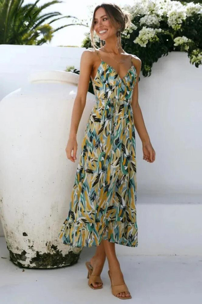 Women's Maxi Dress - Flowy Sleeveless Fit - Spaghetti Straps - Ruffled Hem