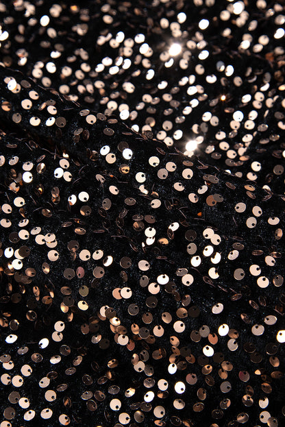 Women's Sequin Mini Dress - Bodycon Fit - High Neck - Long Sleeve - Party Wear