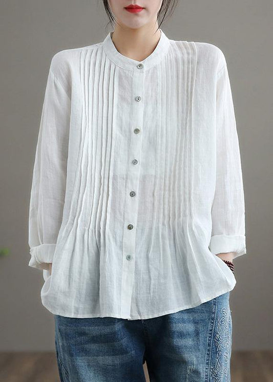 Women’s Tunic Blouse – Relaxed Fit – Cotton – Pintuck Front – Long Sleeve