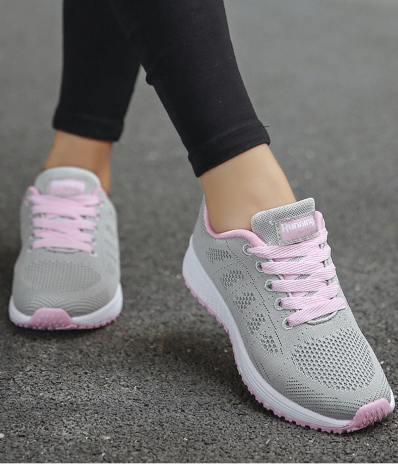 Women’s Sneakers – Breathable Mesh – Supportive Fit – Lace-Up with Pull Tab