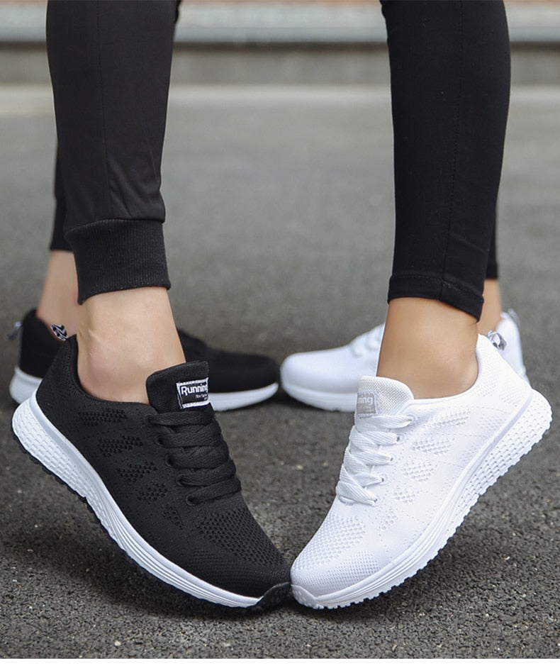 Women’s Sneakers – Breathable Mesh – Supportive Fit – Lace-Up with Pull Tab