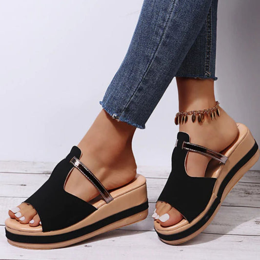 Women’s Wedge Sandals – Open Toe – Slip-On – Soft Upper – Platform Heel – Casual Style