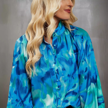 Women’s Long Sleeve Shirt – Relaxed Fit – Button Down – Artistic Print – Lightweight