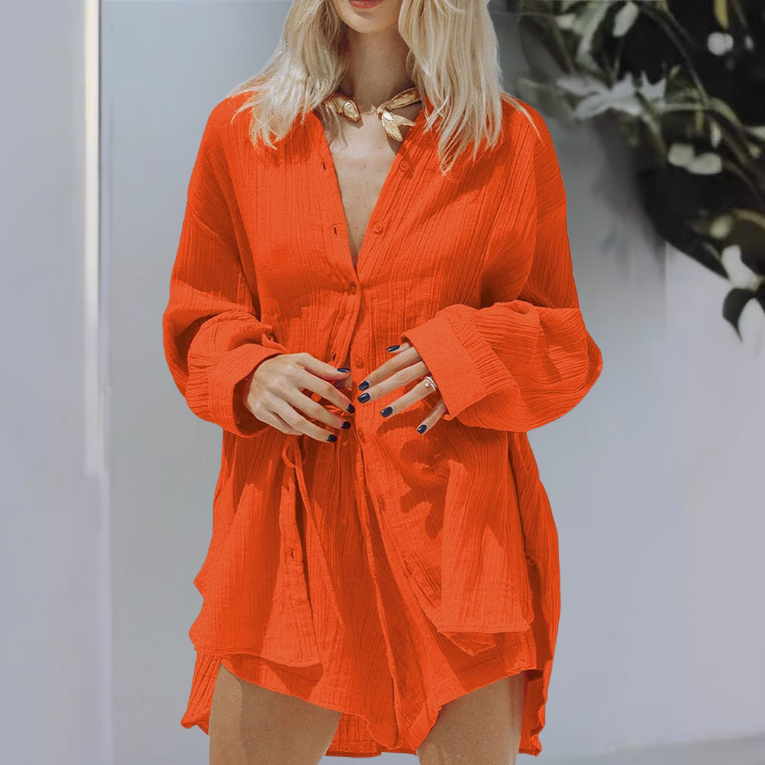 Women’s Oversized Shirt – Long Sleeve – Button Front – Breathable Blend – Relaxed Fit