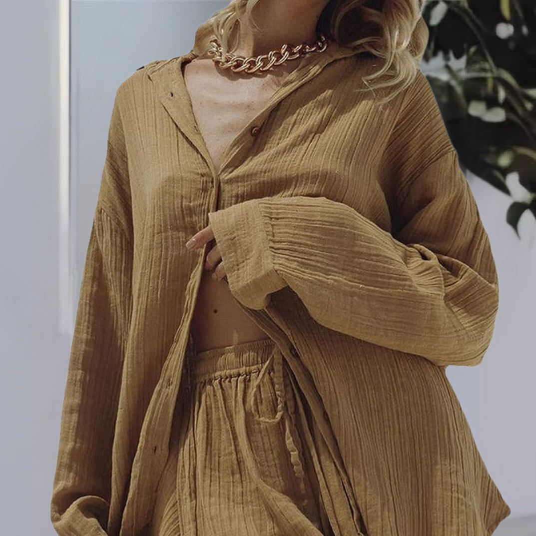 Women’s Oversized Shirt – Long Sleeve – Button Front – Breathable Blend – Relaxed Fit