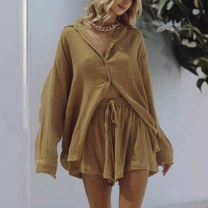 Women’s Oversized Shirt – Long Sleeve – Button Front – Breathable Blend – Relaxed Fit