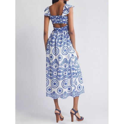 Women’s Midi Dress – Lightweight Cotton – Relaxed Fit – Ruffle Sleeve – Square Neck