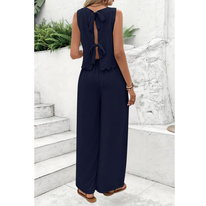 Women’s Top and Pants Set – Lightweight Woven Fabric – Relaxed Fit – Cropped Top