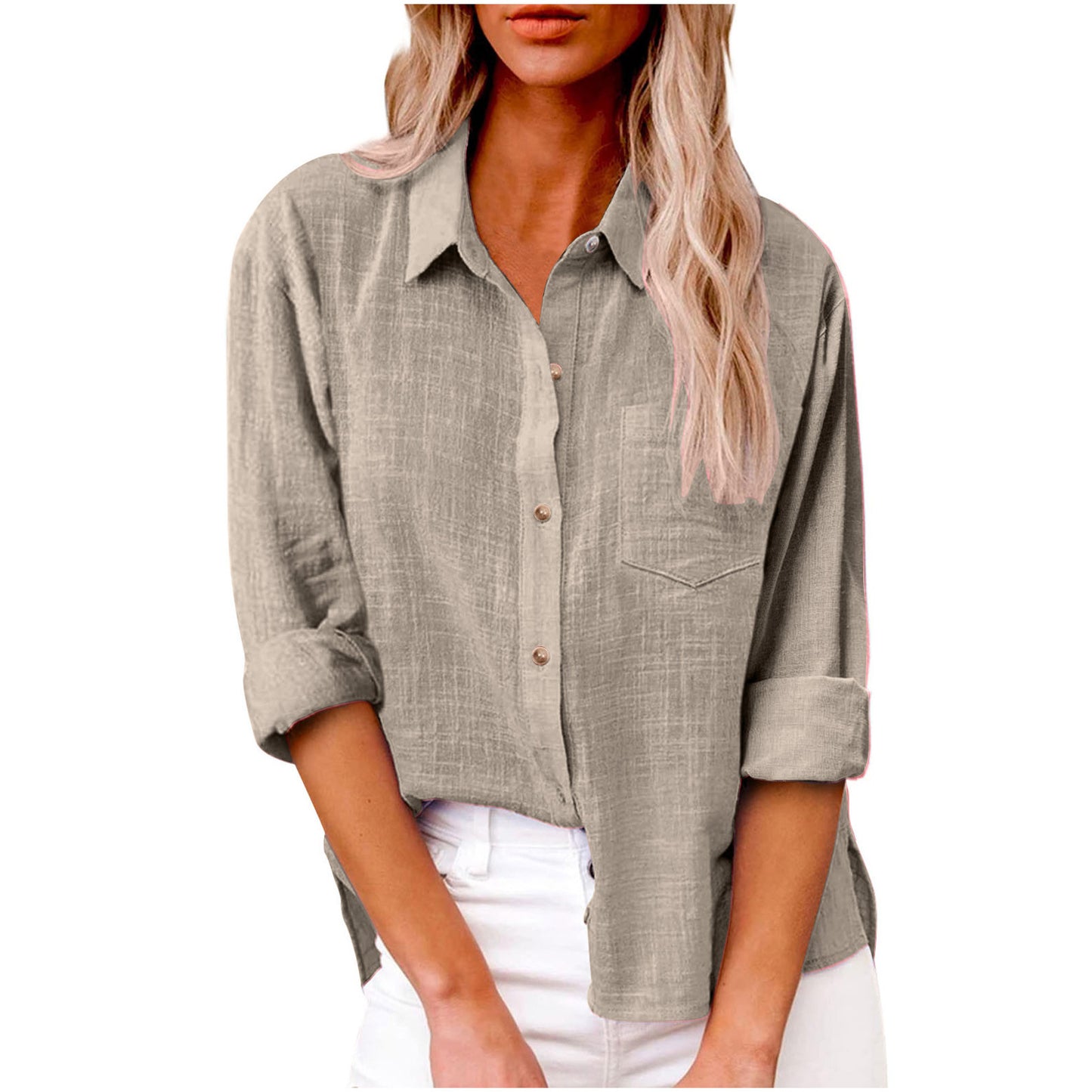 Women’s Long Sleeve Shirt – Relaxed Fit – Cotton Blend – Classic Collar – Casual Style
