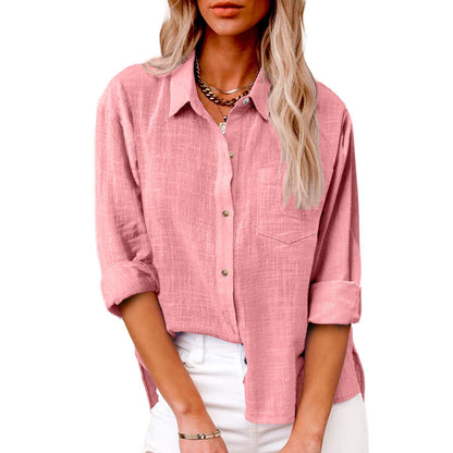 Women’s Long Sleeve Shirt – Relaxed Fit – Cotton Blend – Classic Collar – Casual Style