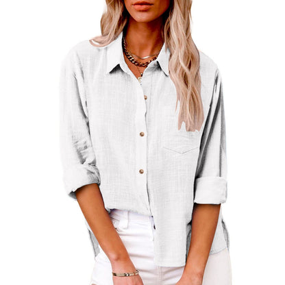 Women’s Long Sleeve Shirt – Relaxed Fit – Cotton Blend – Classic Collar – Casual Style