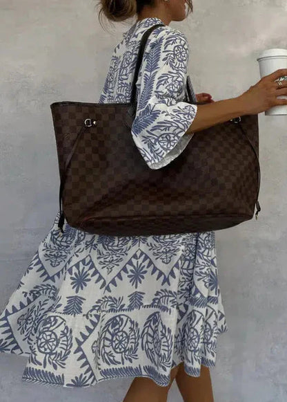 Women’s Mini Dress – Relaxed Fit – Tiered Skirt – V-Neck – 3/4 Sleeve – Breathable Blend