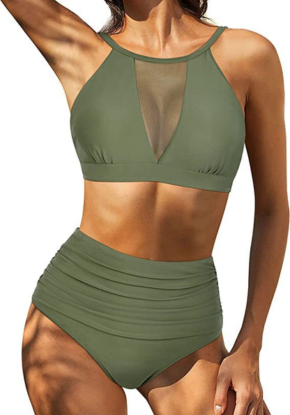 Women’s Bikini Set – High Waist – Lace-Up Top – Hollow Out – Breathable Blend