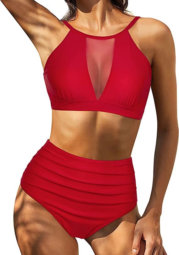 Women’s Bikini Set – High Waist – Lace-Up Top – Hollow Out – Breathable Blend