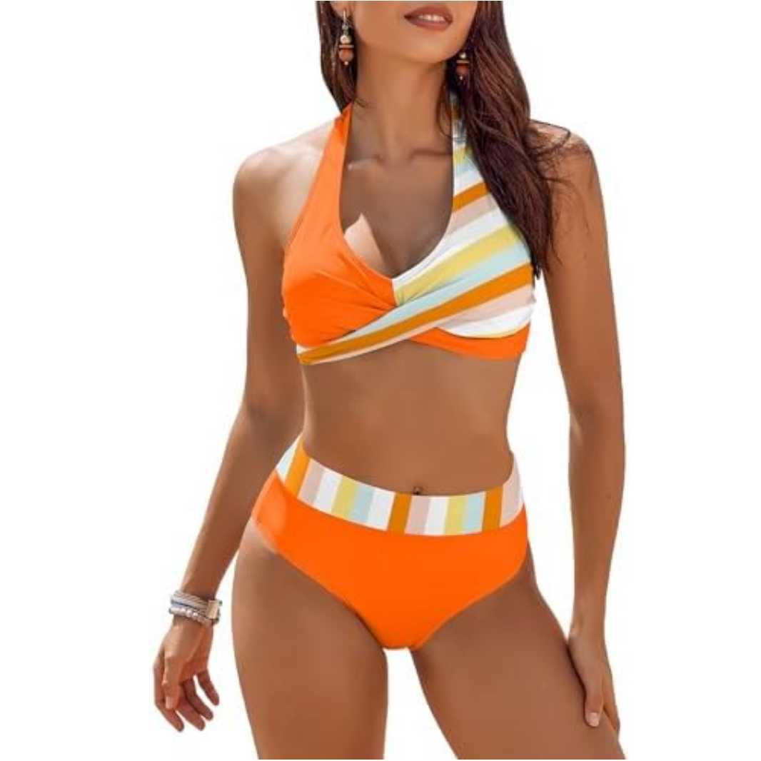 Women’s Bikini Set – Push-Up Halter Top – High-Waist Bottom – Seamless Breathable Fit