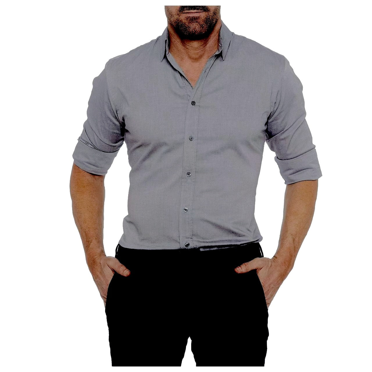 Men’s Long Sleeve Shirt – Tailored Fit – Button Front – Crease-Free – Cotton Blend