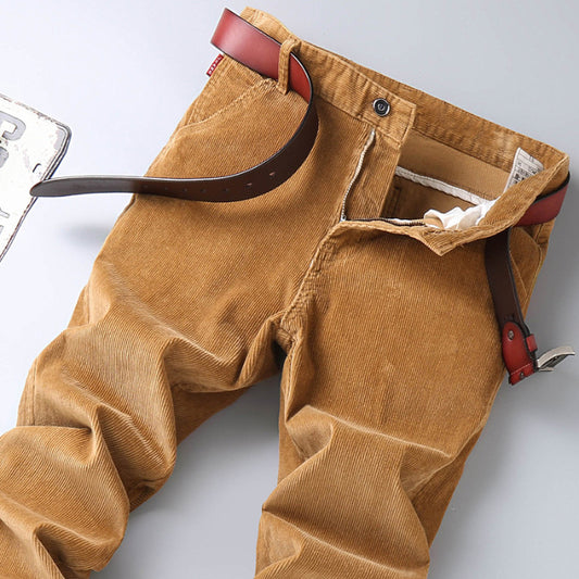 Men’s Corduroy Pants – Tailored Fit – Straight Leg – Full Length – Button Waist