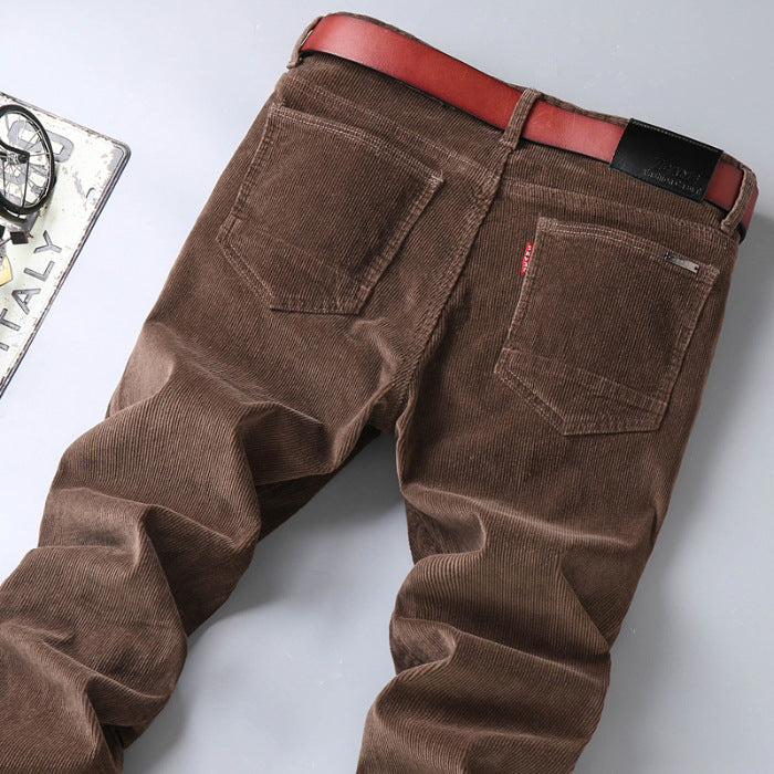Men’s Corduroy Pants – Tailored Fit – Straight Leg – Full Length – Button Waist