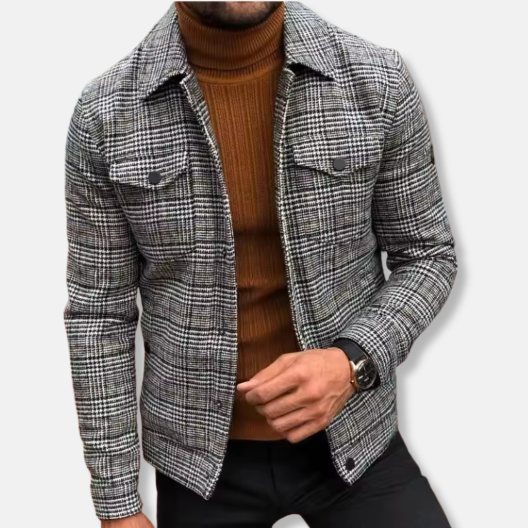 Joshua Slim Fit Shirt Jacket | Collared Check Hip-Length Jacket