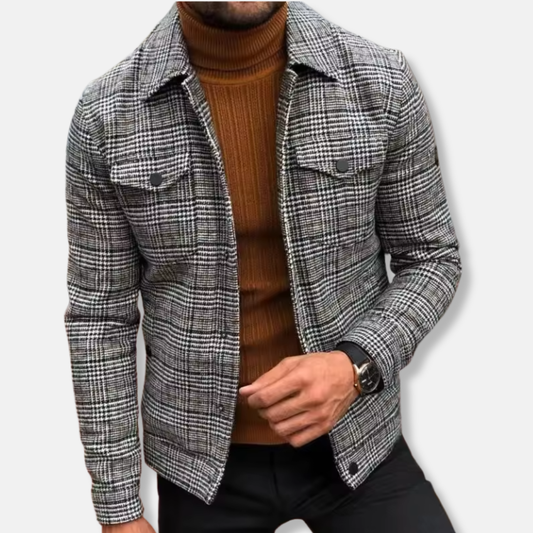 Joshua Slim Fit Shirt Jacket | Collared Check Hip-Length Jacket