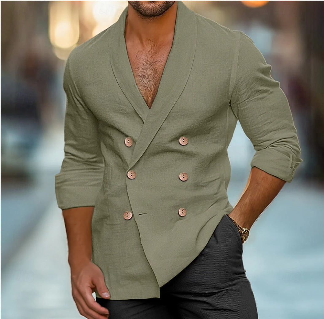 Men’s Cardigan Jacket – Tailored Fit – Double-Breasted – Lightweight Cotton