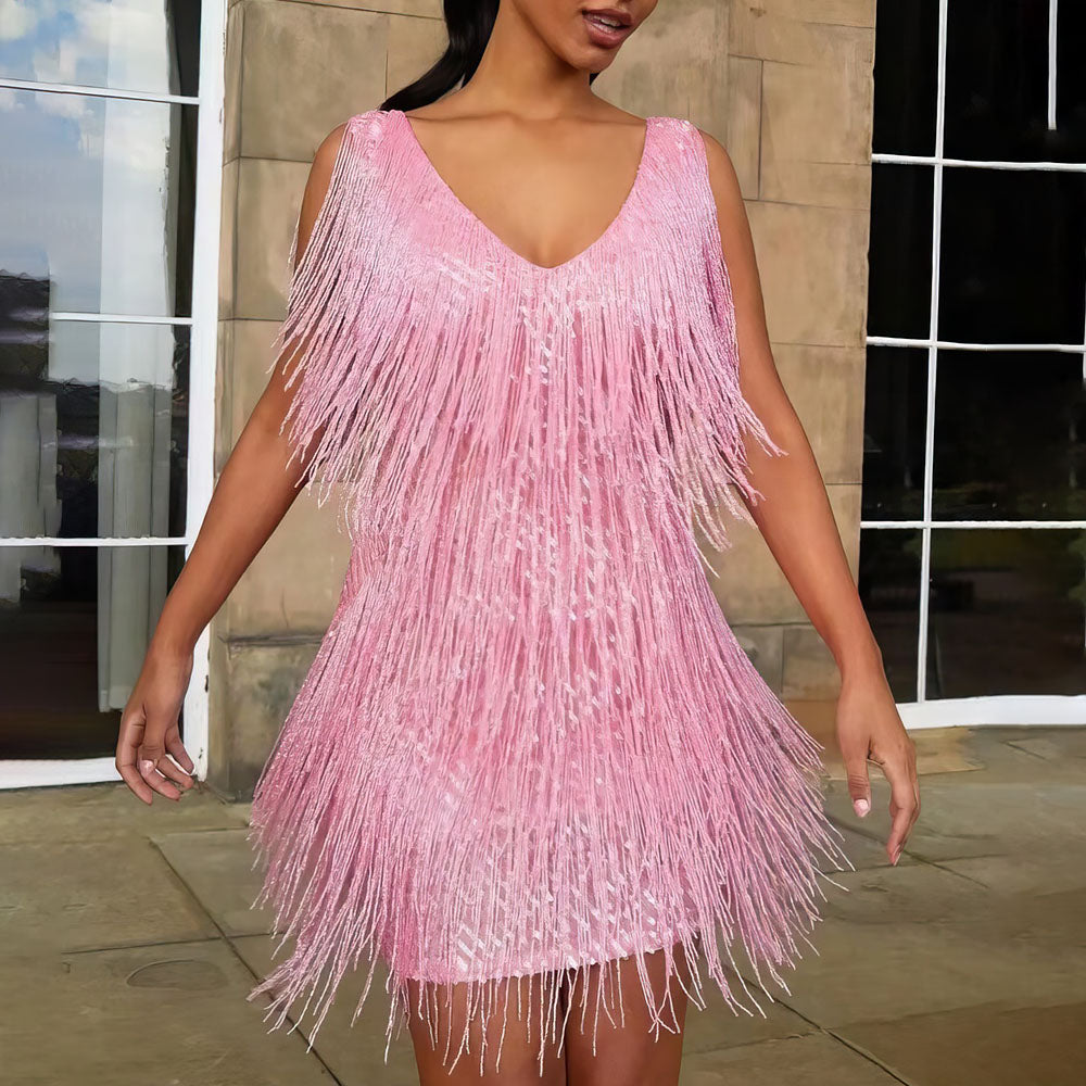 Elly Glitter Fringe Cocktail Dress