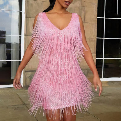 Elly Glitter Fringe Cocktail Dress
